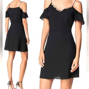 💛 Nwt Cooper & Ella Black Dress Spaghetti Straps Off the Cold Shoulder Knot